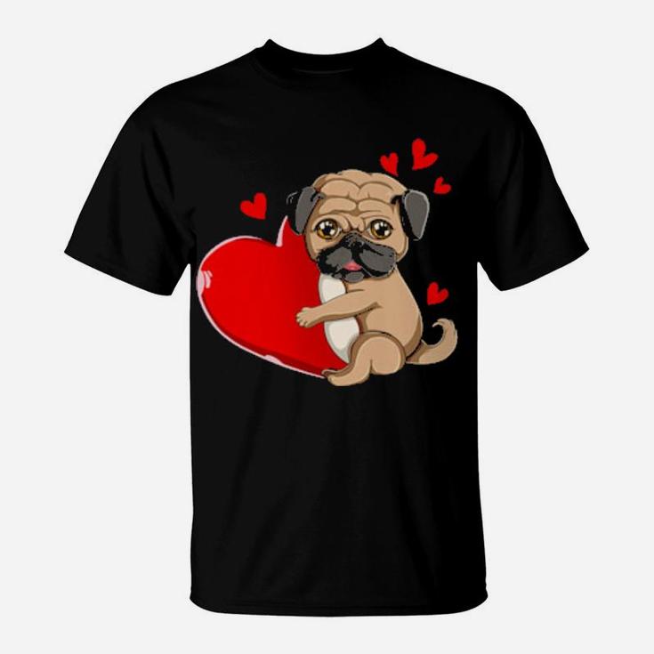 Cute Pug Valentines Day Holding Heart My Valentine Girl T-Shirt
