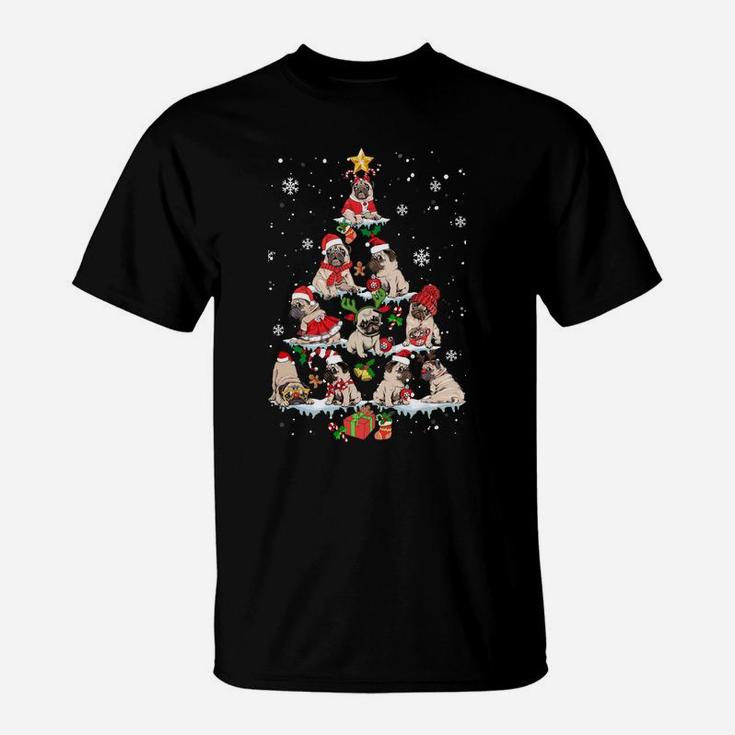Cute Pugs Christmas Tree Funny Pug Lover Christmas Sweatshirt T-Shirt