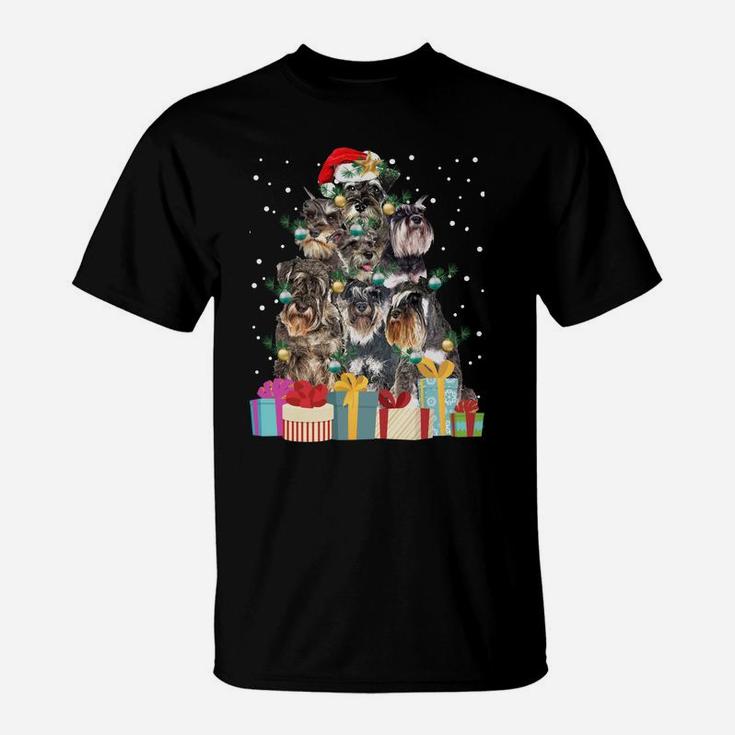 Cute Schnauzer Dog Christmas Tree Lights Pet Puppy Dad Mom Sweatshirt T-Shirt