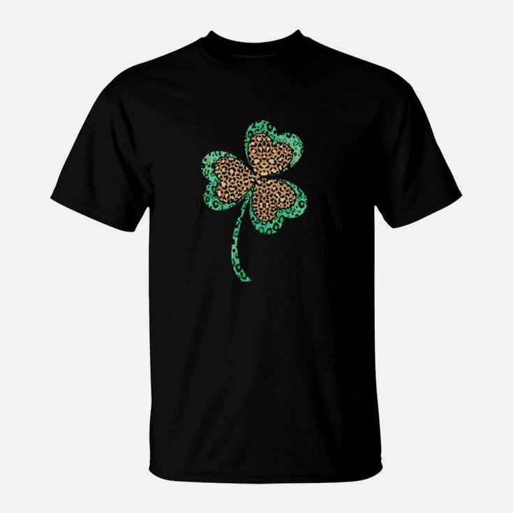 Cute Shamrock Leopard Print St Patricks Day Irish Pattern T-Shirt
