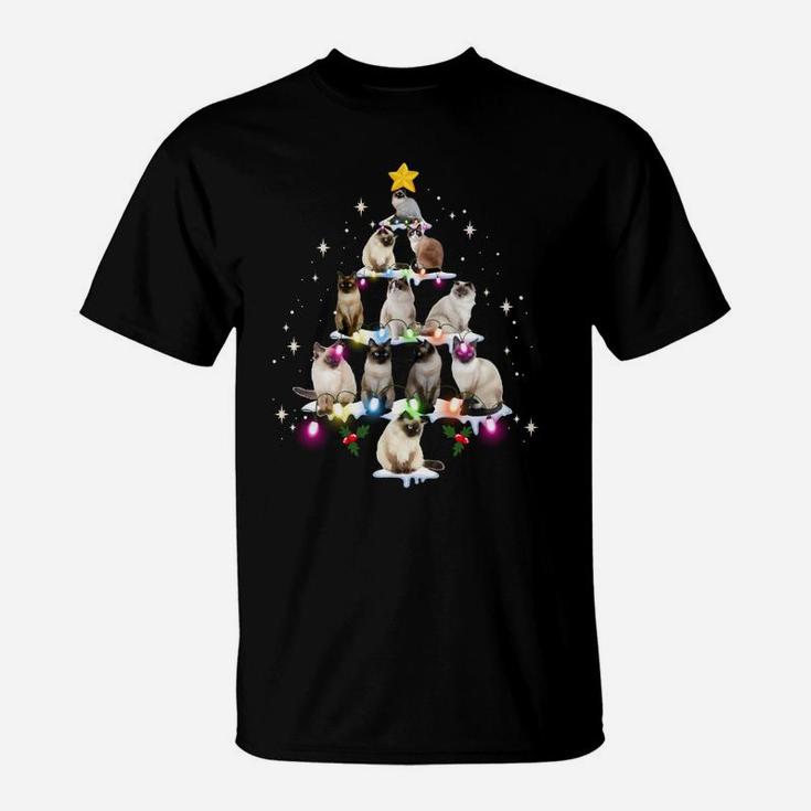 Cute Siamese Cats Tree Tee - Merry Christmas Cat Lover Gift Sweatshirt T-Shirt