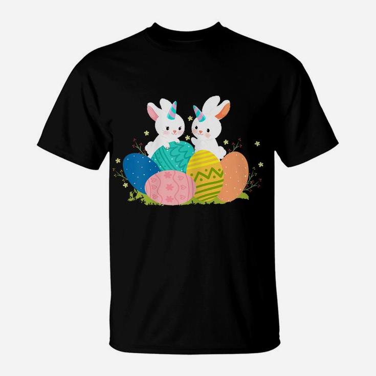 Cute Unicorn Bunny Girls Toddler Eggs Hunting Easter Pajama T-Shirt