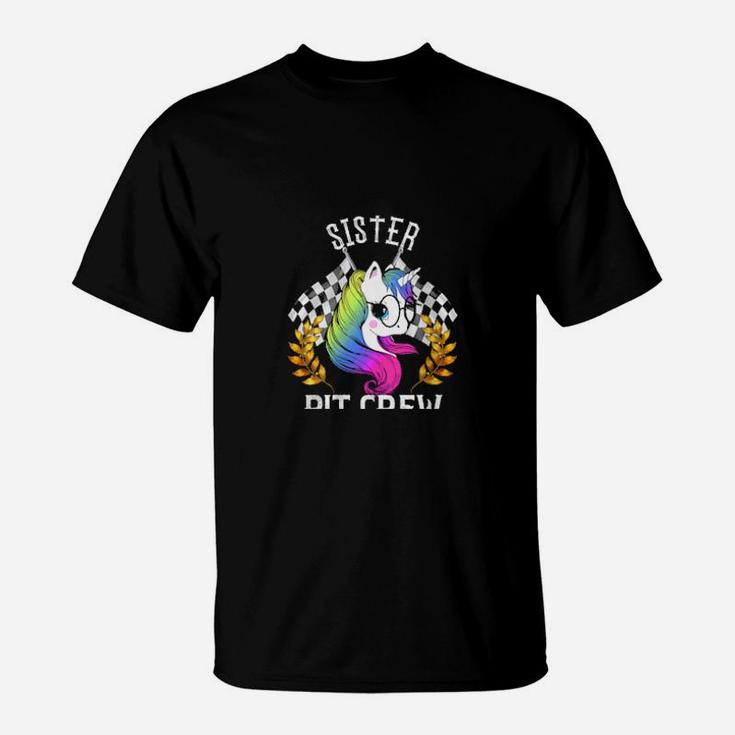Cute Unicorn Sister Pit Crew For Racing Party Team T-Shirt