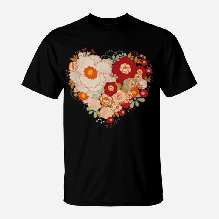 Cute Valentines Day Flowers Heart T-Shirt