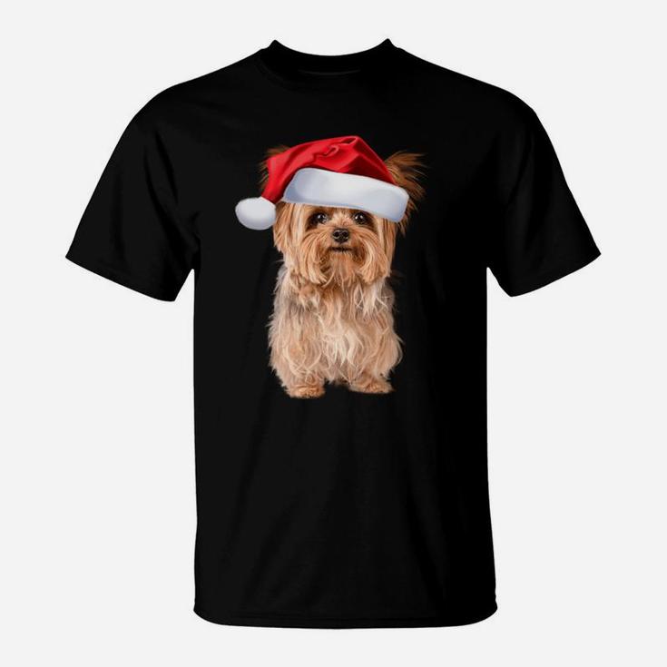 Cute Yorkshire Terrier Santa Hat Yorkie Puppy Christmas Gift Sweatshirt T-Shirt