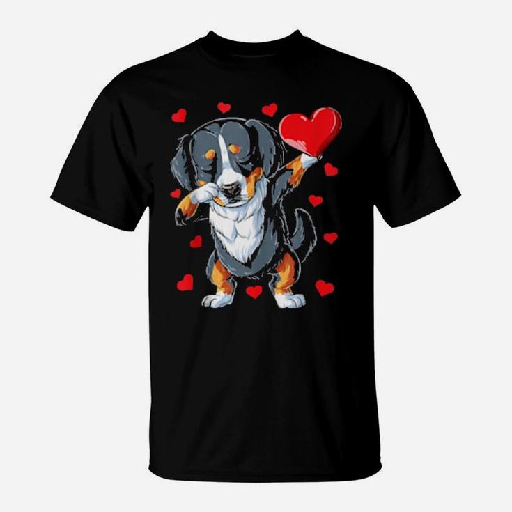 Dabbing Bernese Mountain Dog Heart Valentines Day Love T-Shirt
