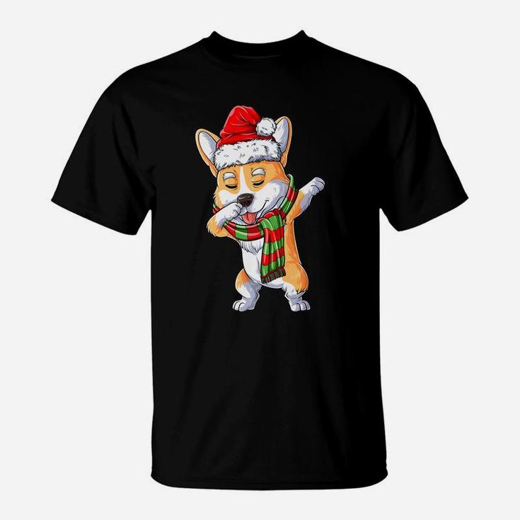 Dabbing Corgi Santa Christmas Gifts Girls Kids Boys Men Xmas T-Shirt