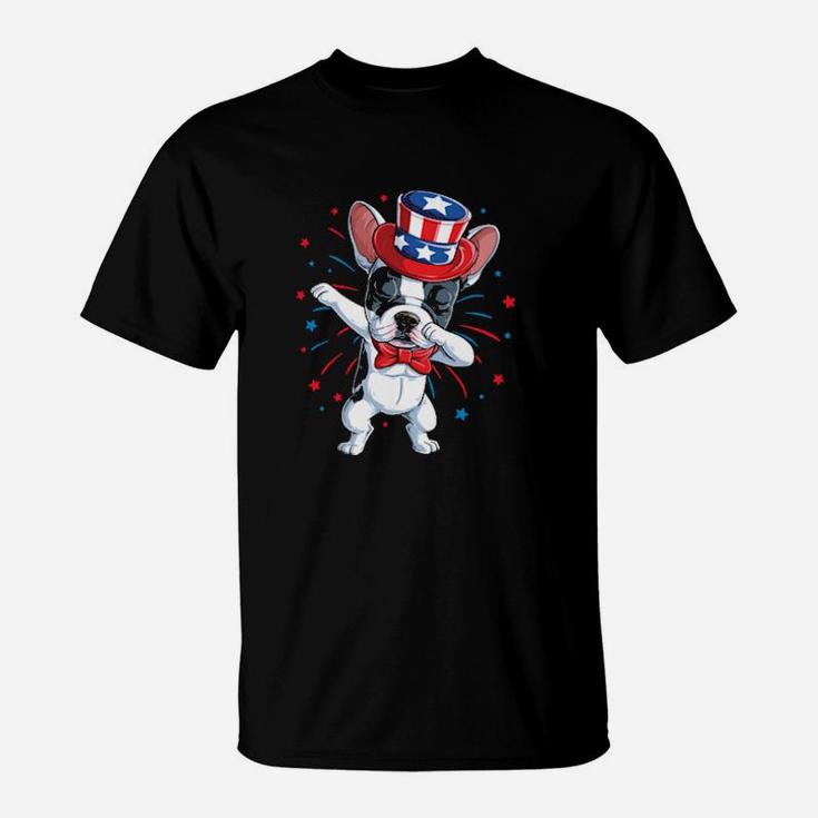 Dabbing French Bulldog 4Th Of July American Flag T-Shirt