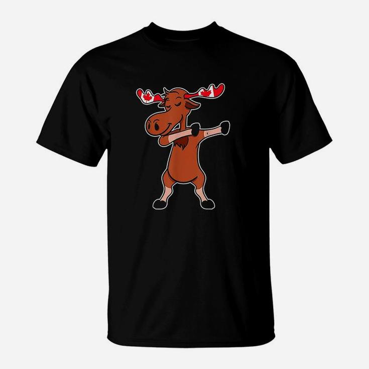 Dabbing Moose Dancing Canada Elk Canadian Flag Gift T-Shirt