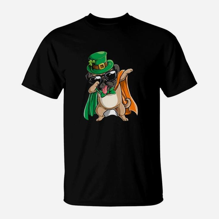 Dabbing Pug Dog Irish Flag St Patricks Day Boys Girls T-Shirt