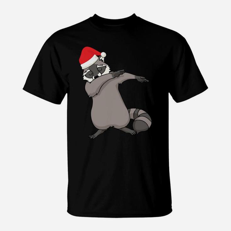 Dabbing Raccoon With Santa Claus Hat Christmas Dab Dance T-Shirt