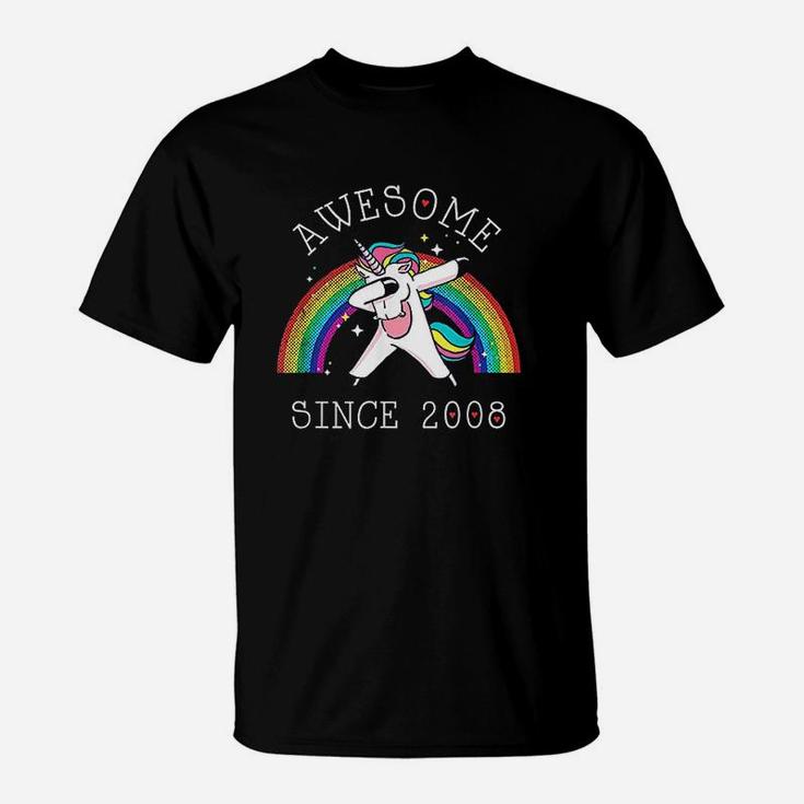 Dabbing Unicorn Birthday Girl Gifts 13 Years Old Since 2008 T-Shirt