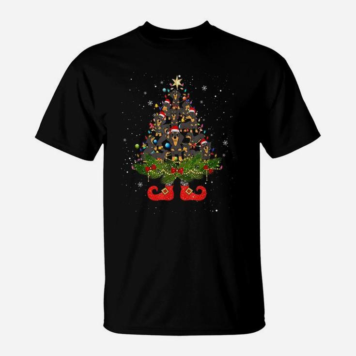 Dachshund Christmas Tree Lights Funny Santa Hat Dog Lover T-Shirt