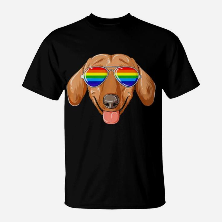 Dachshund Gay Pride Flag Lgbt Rainbow Sunglasses T-Shirt
