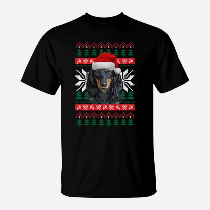 Dachshund Ugly Christmas Santa Hat Doxie Dog Xmas Gift Sweatshirt T-Shirt