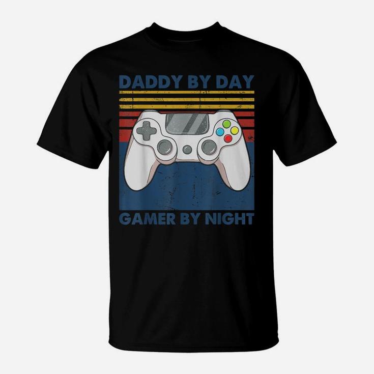 Daddy By Day Gamer By Night Funny Dad Jokes Gaming Vintage T-Shirt