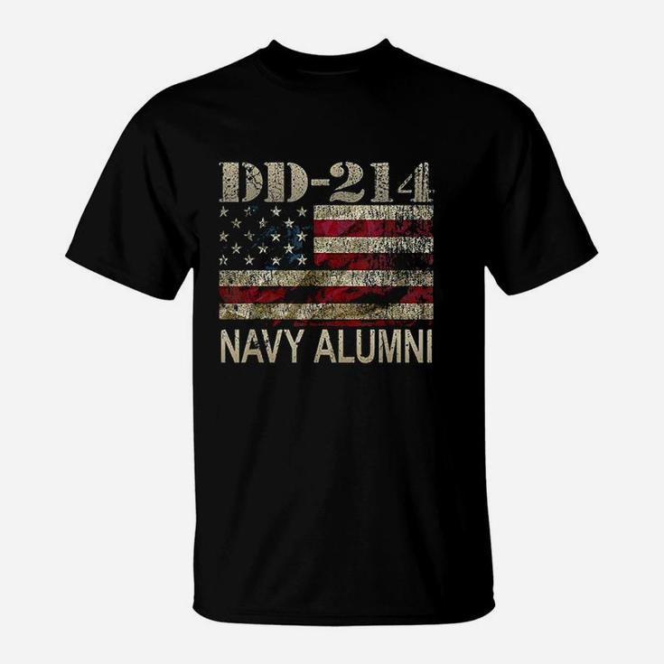 Dd214 Us Navy Alumni Vintage American Flag T-Shirt