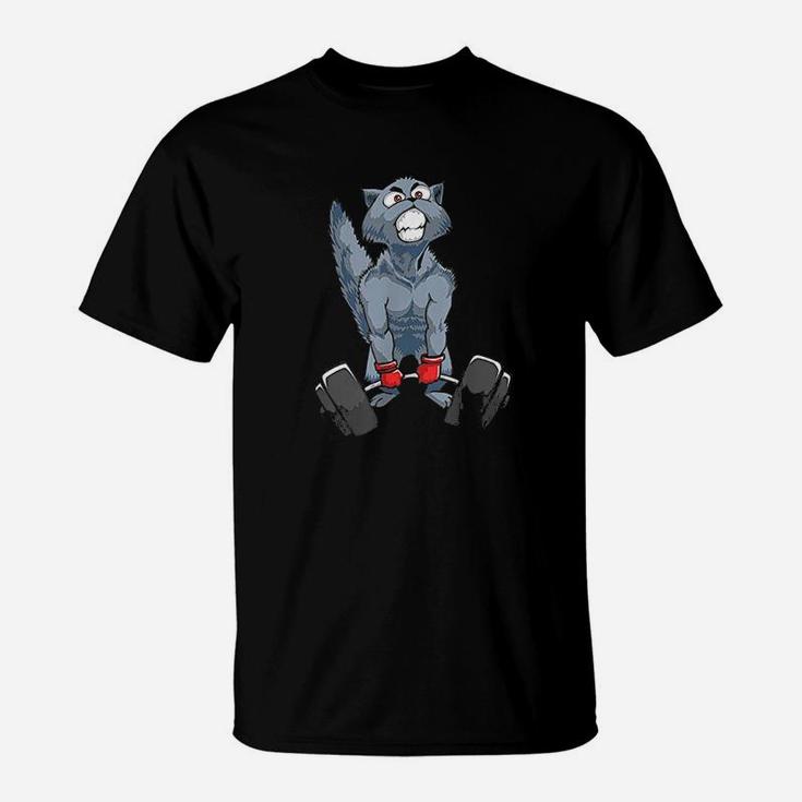 Deadlifting Cat Weightlifters Gym Workout T-Shirt