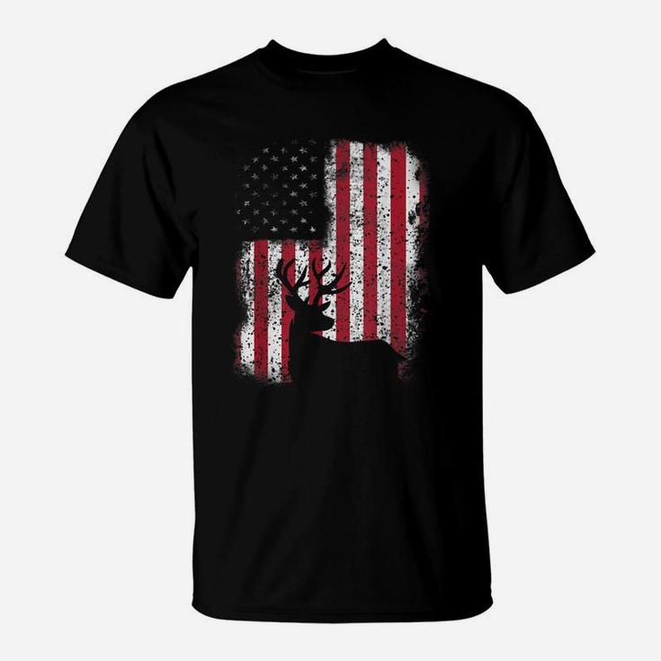 Deer Hunting Gift For Men American Flag T-Shirt