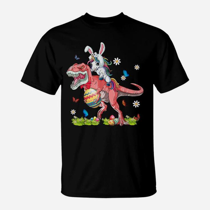 Dinosaur Easter Day Unicorn Riding T-Rex Bunny Costume Gift T-Shirt