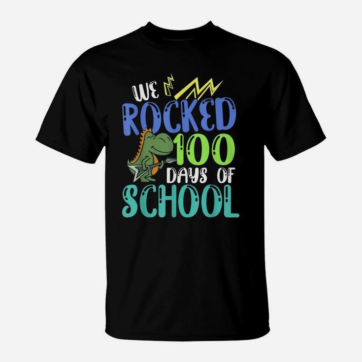Dinosaur Student Boys Kids GiftRex 100 Days Of School T-Shirt
