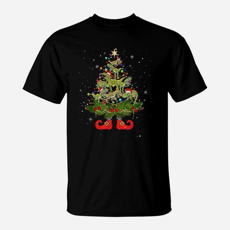 Dinosaur T-Rex Christmas Tree Lights Funny Santa Hat Lover T-Shirt