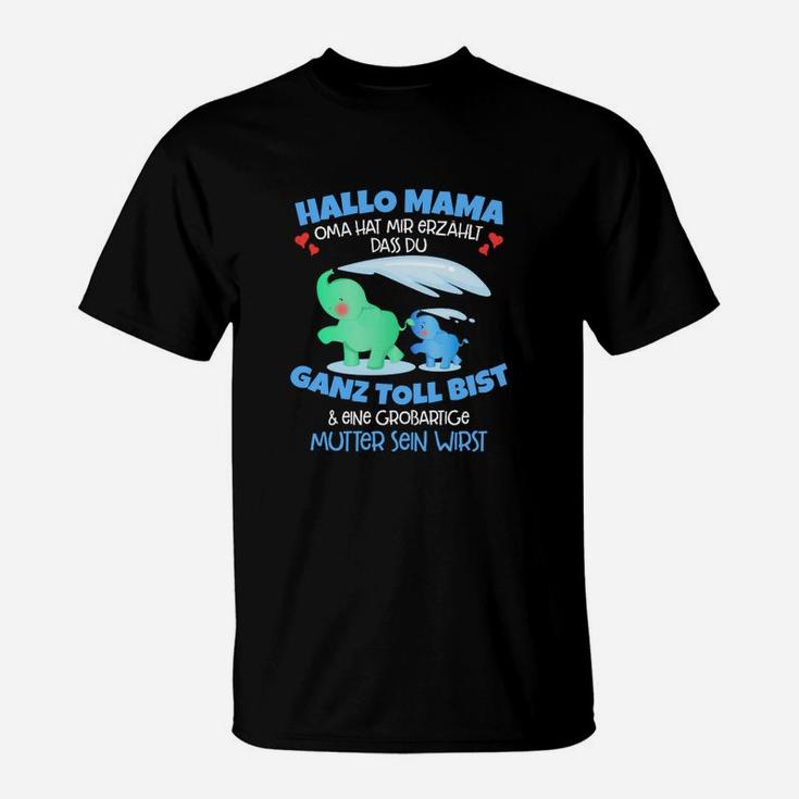 Dinosaurier-Themen T-Shirt für Schwangere, Hallo Mama Botschaft
