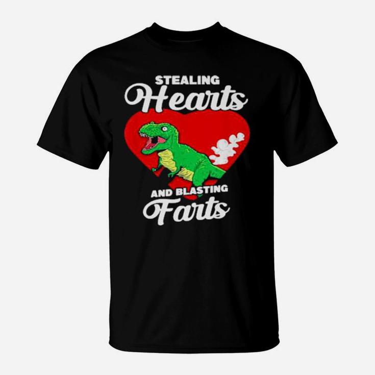Dinosaurs Stealing Hearts And Blasting Farts Valentines Day T-Shirt