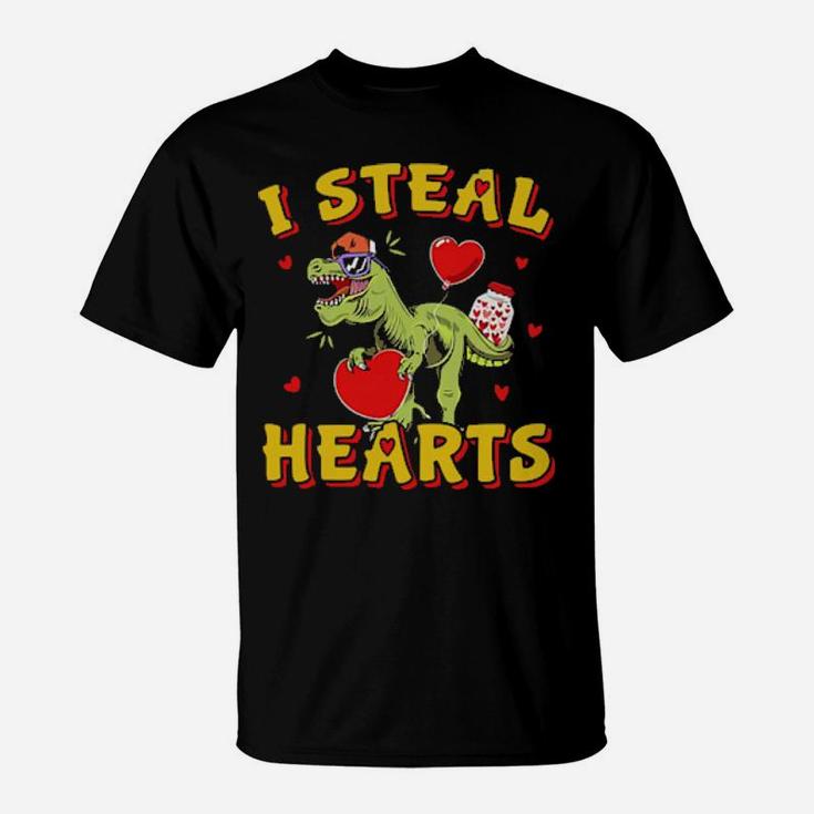 Dinosaurs T Rex I Steal Hearts Valentines Day T-Shirt