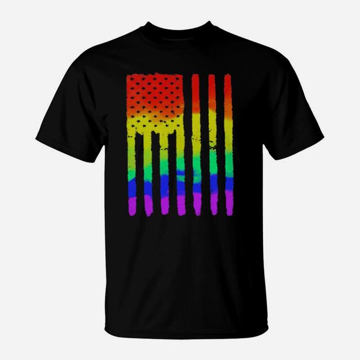 Distressed Rainbow American Flag Gay Pride Patriot Us T-Shirt