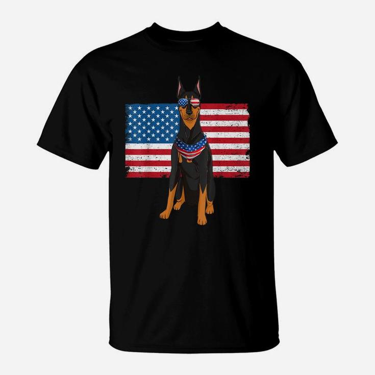 Doberman Dad & Mom American Flag 4Th Of July Usa Funny Dog T-Shirt