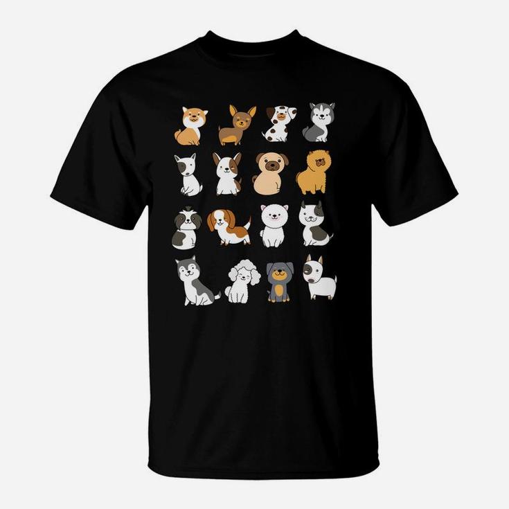 Dog Breeds Pattern Dogs Owner Lover Animal Rescue Puppies T-Shirt