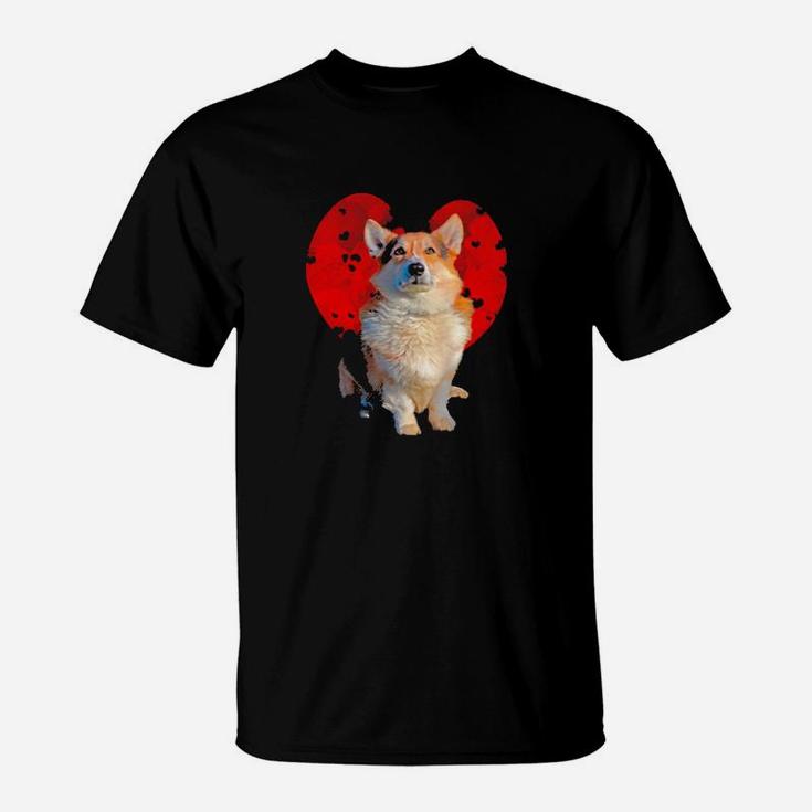 Dog Corgi Lover Clouds Red Heart Funny Dog Lover Valentines Day Gift Dog Lover T-Shirt