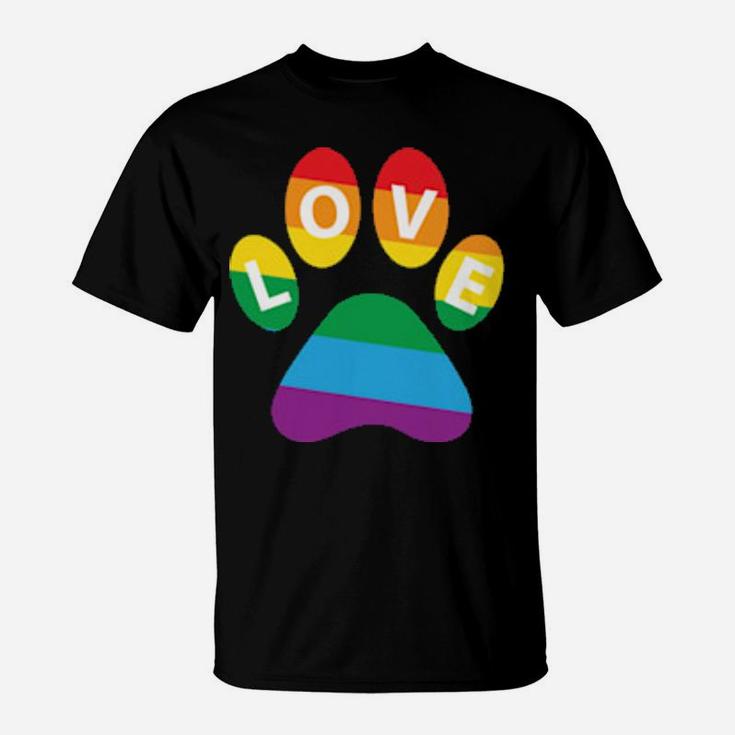 Dog Paw Lgbt Supporter Rainbow Paw Print Lgbt Pride T-Shirt