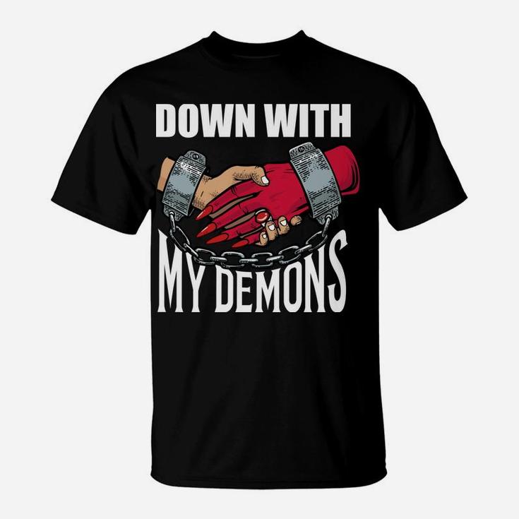 Down With My Demons Deal Handshake Aesthetic Humour Goth T-Shirt
