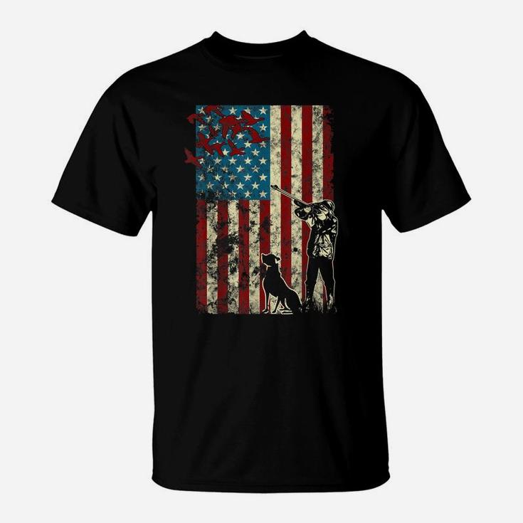 Duck Hunting Distressed Patriotic American Flag Gift Hunters T-Shirt
