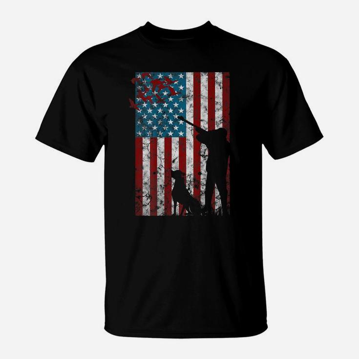 Duck Hunting Distressed Patriotic Gift American Usa Flag T-Shirt