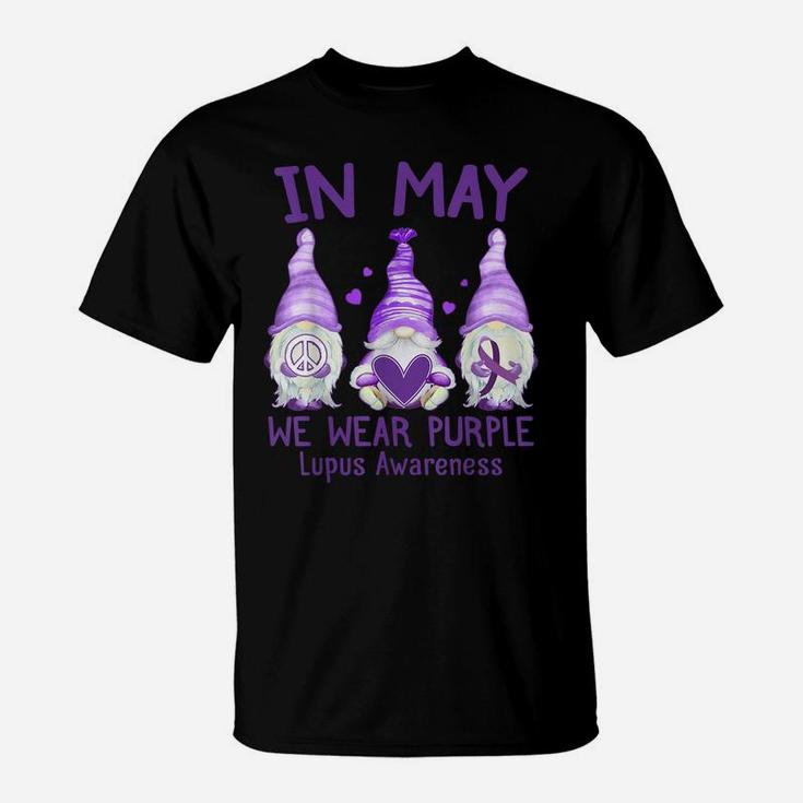 Dy In May We Wear Purple Lupus Awareness Month Cute Gnome T-Shirt