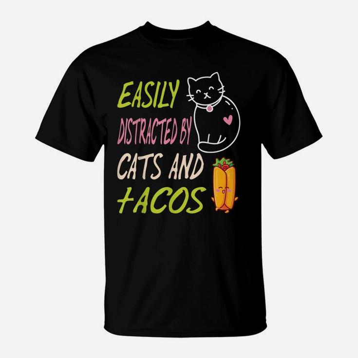 Easily Distracted By Cats And Tacos Kawaii Cat Lovers T-Shirt