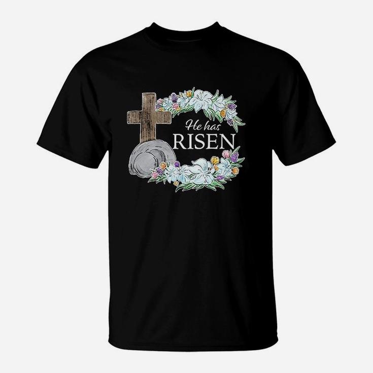 Easter He Has Risen With Cross And Flowers T-Shirt