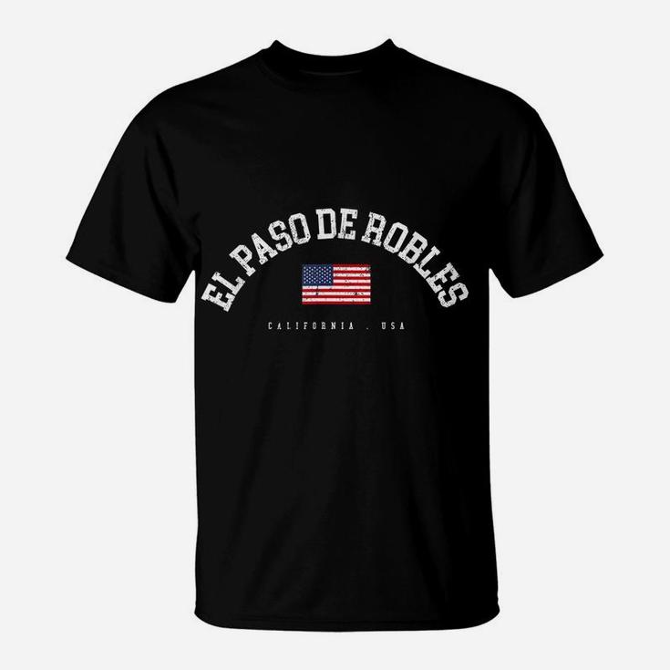 El Paso De Robles Ca Retro American Flag Usa City Name T-Shirt