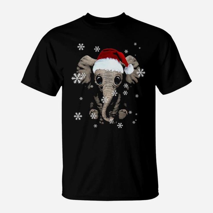 Elephant Santa Hat Snowflake T-Shirt