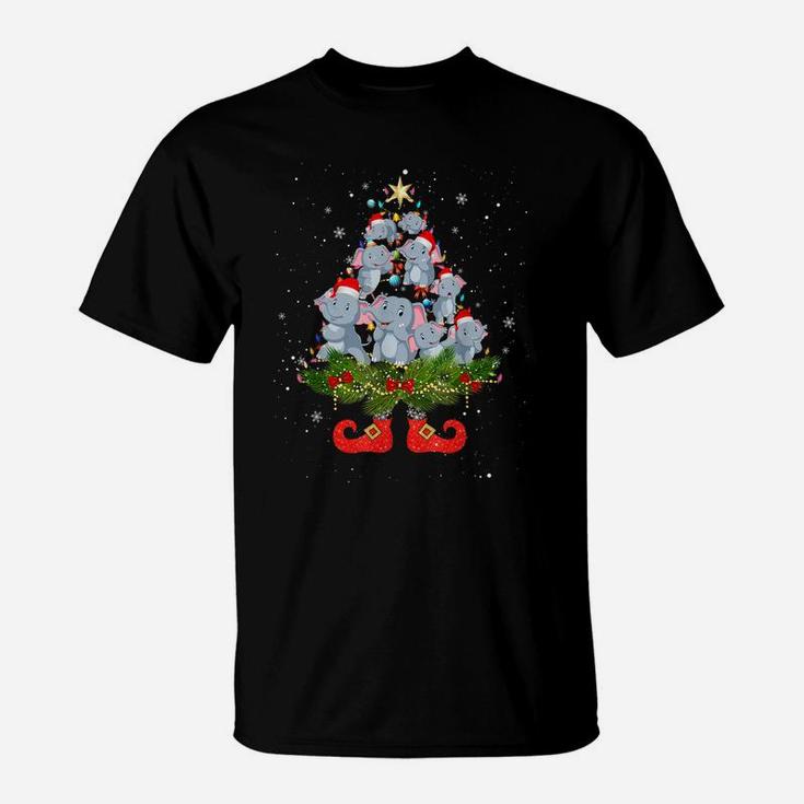 Elephants Christmas Tree Lights Funny Santa Hat Lover T-Shirt