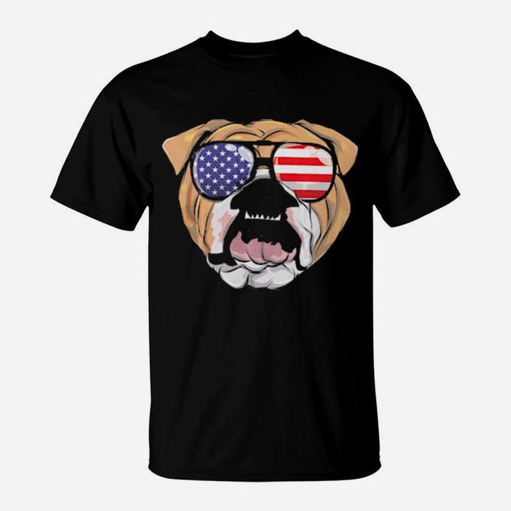 English Bulldog American Sunglass 4Th Of July Usa Boys Men T-Shirt