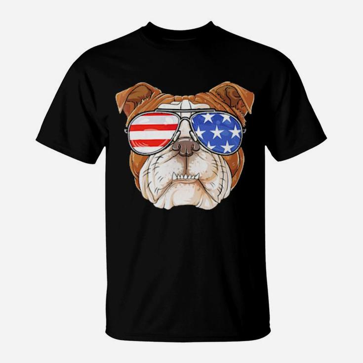English Bulldog American Sunglasses  4Th Of July Dog T-Shirt