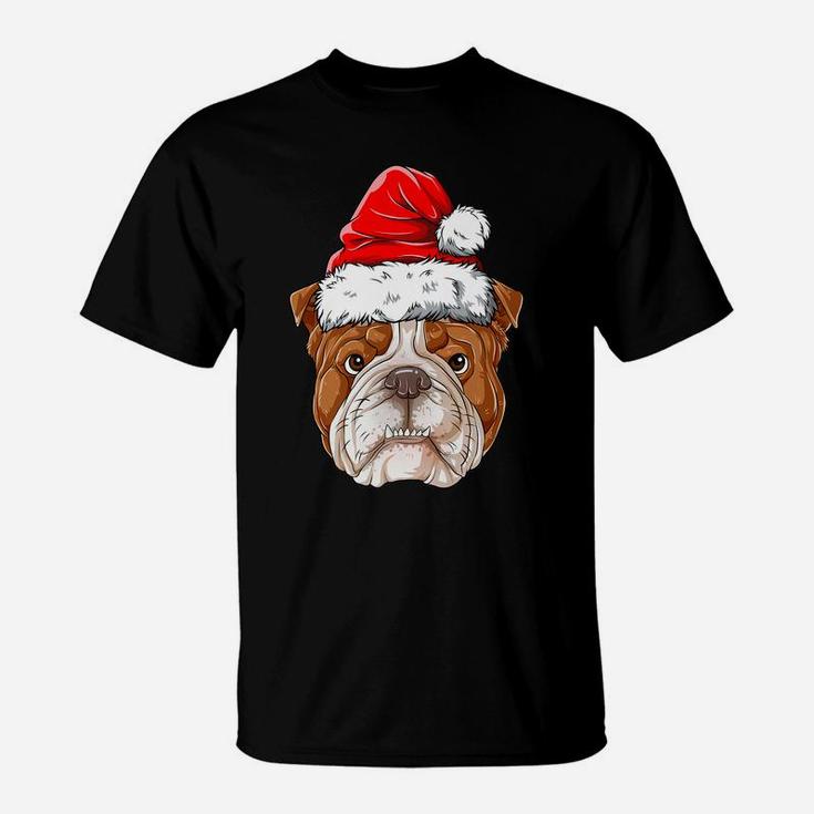 English Bulldog Christmas Dog Santa Hat Xmas Boys Kids Girls T-Shirt