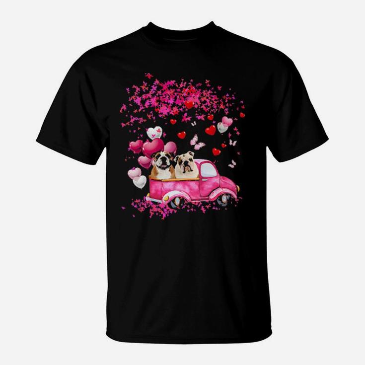 English Bulldog Couple Valentine Fall T-Shirt