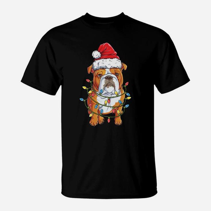 English Bulldog Santa Christmas Tree Lights Xmas Gifts Boys Sweatshirt T-Shirt