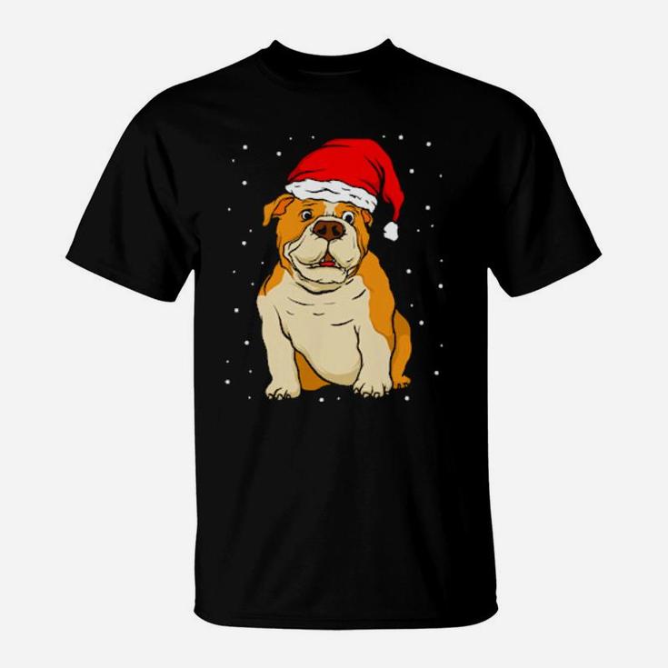 English Bulldog Santa Hat Xmas Dog T-Shirt
