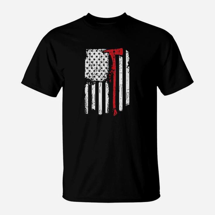 Firefighter Fireman Fire Department American Ax Flag T-Shirt